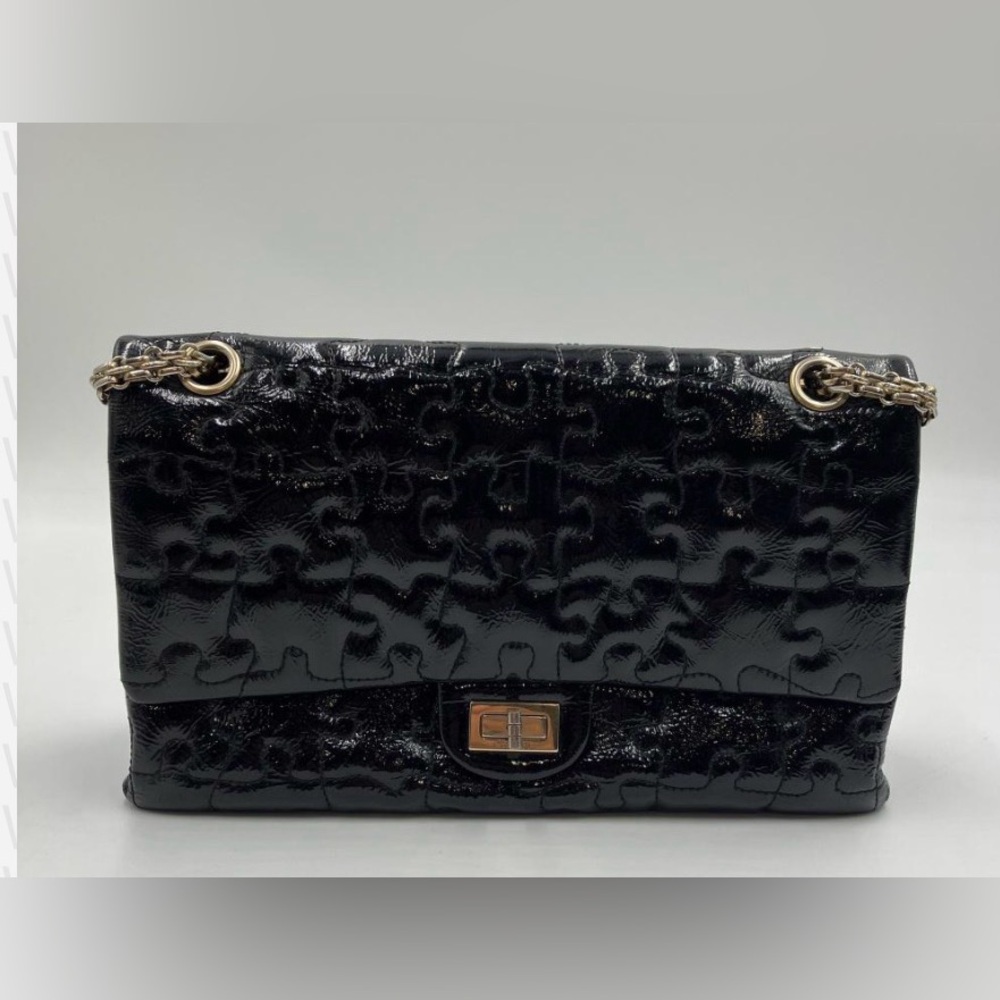 CHANEL Double Flap Patent Leather Shoulder Bag